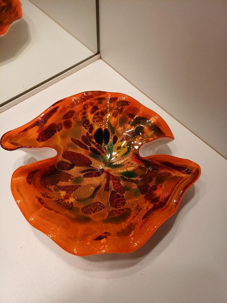 Murano glazen retro vintage design asbak, oranje, Antiek en Kunst, Antiek | Glas en Kristal, Ophalen of Verzenden