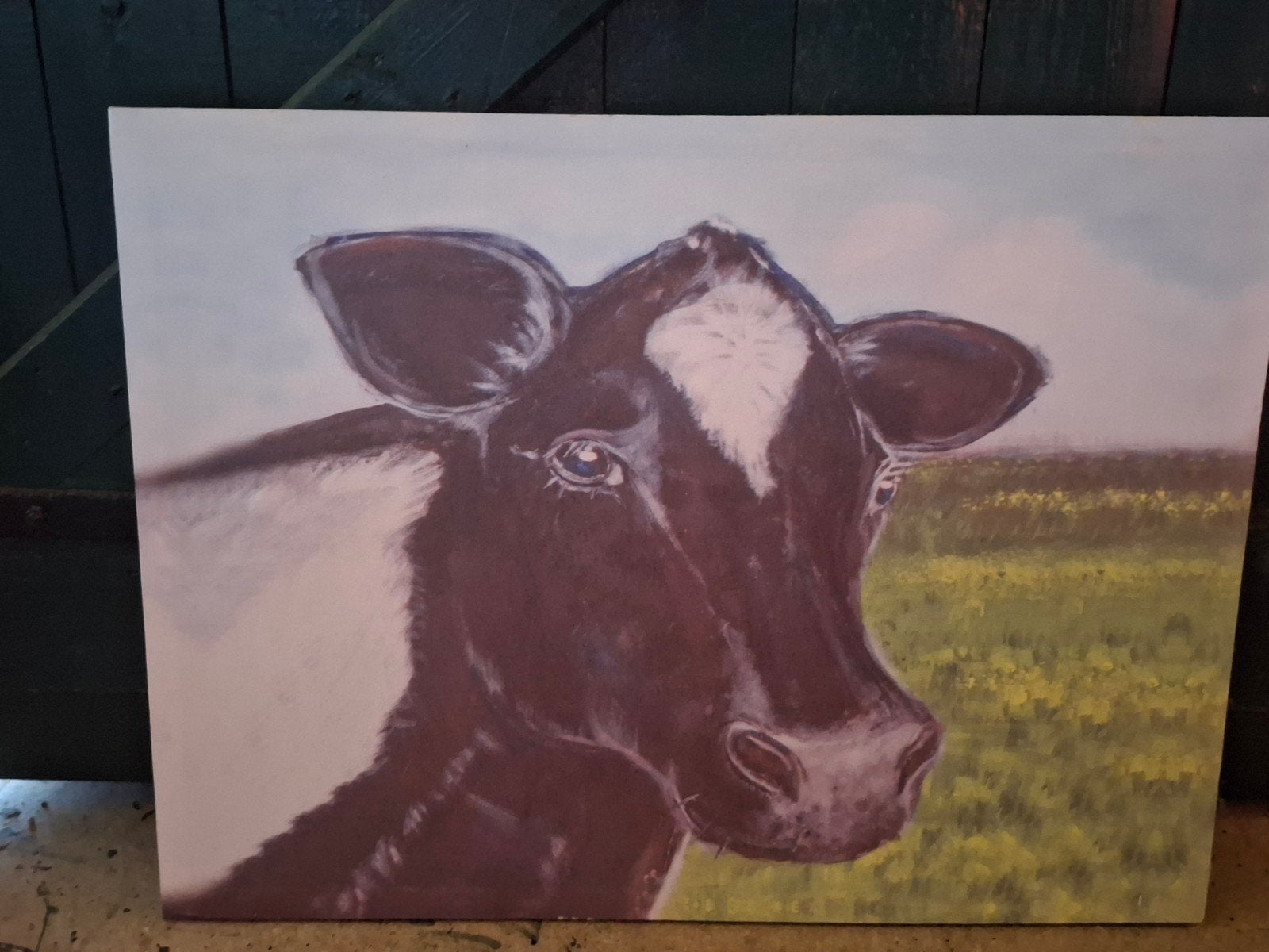 Canvas doek Koe, Huis en Inrichting, Woonaccessoires | Schilderijen, Tekeningen en Foto's, Ophalen of Verzenden, Zo goed als nieuw