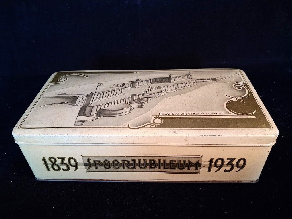 Koekblik / trommel Spoorjubileum 1839 - 1939, Verzamelen, Blikken, Ophalen of Verzenden, Gebruikt, Koek(jes), Overige merken