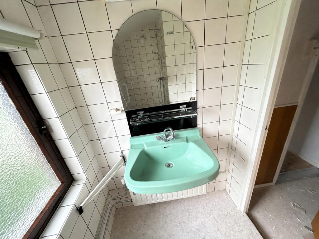 Vintage mintgroene wastafel met spiegel, Ophalen, Gebruikt, Wastafel