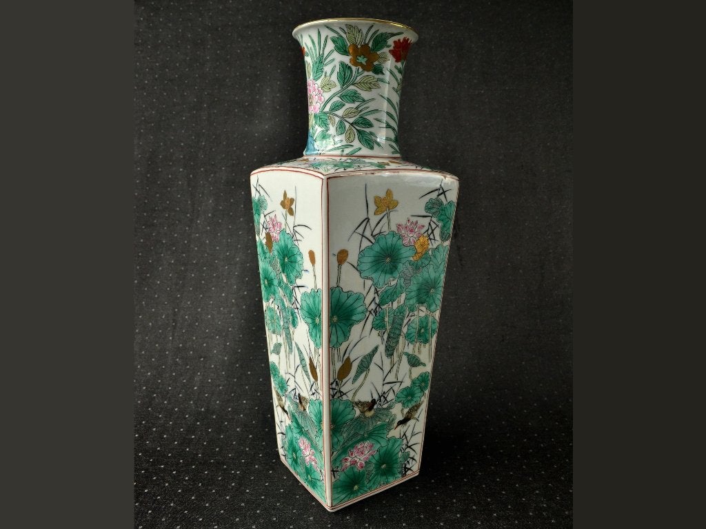 Chinese vierkante famille verte Vaas, porselein 37cm – China, Antiek en Kunst, Ophalen of Verzenden