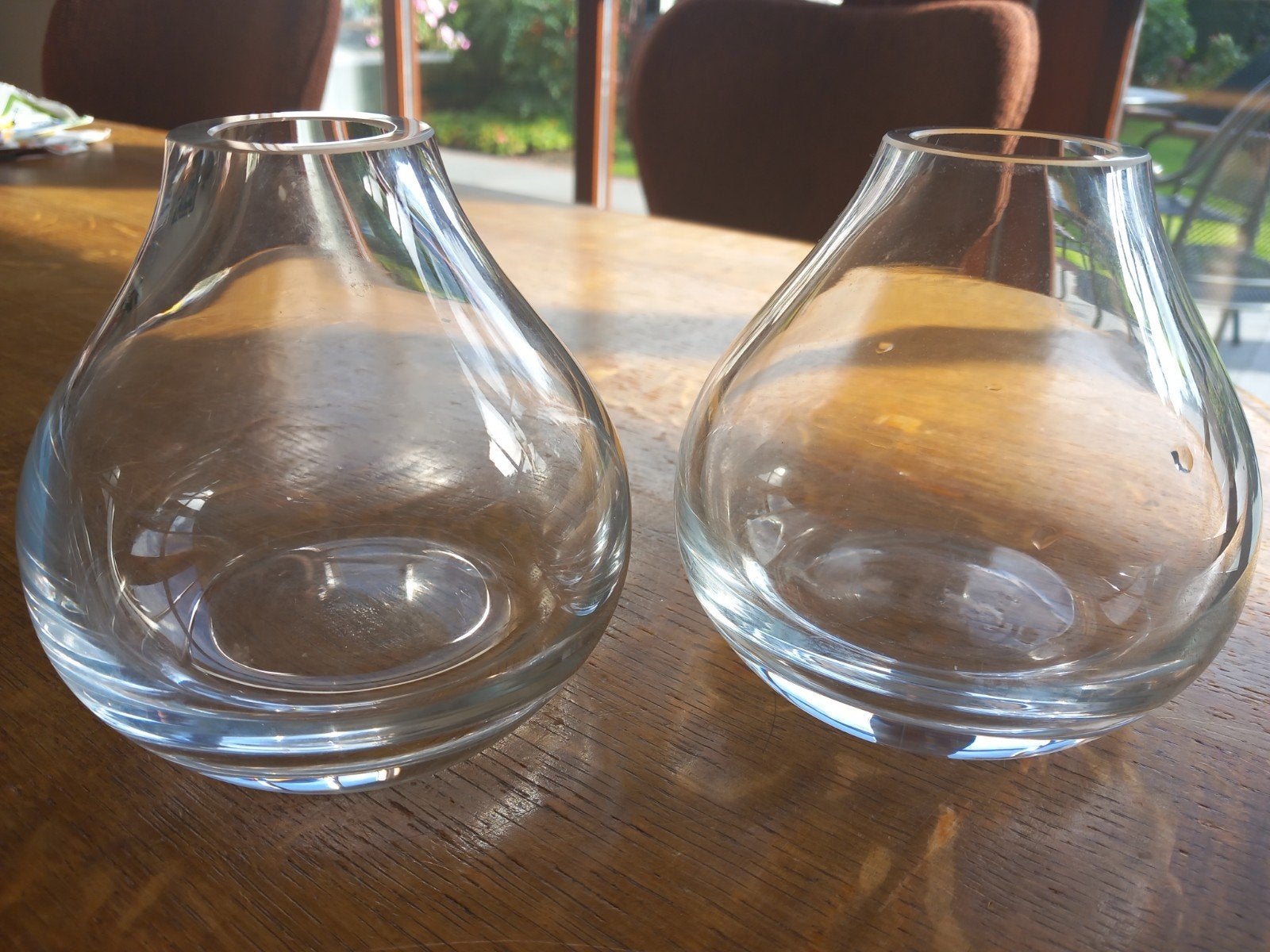 2 identieke glazen vaasjes, ca. 11.5cm hoog, Ophalen of Verzenden