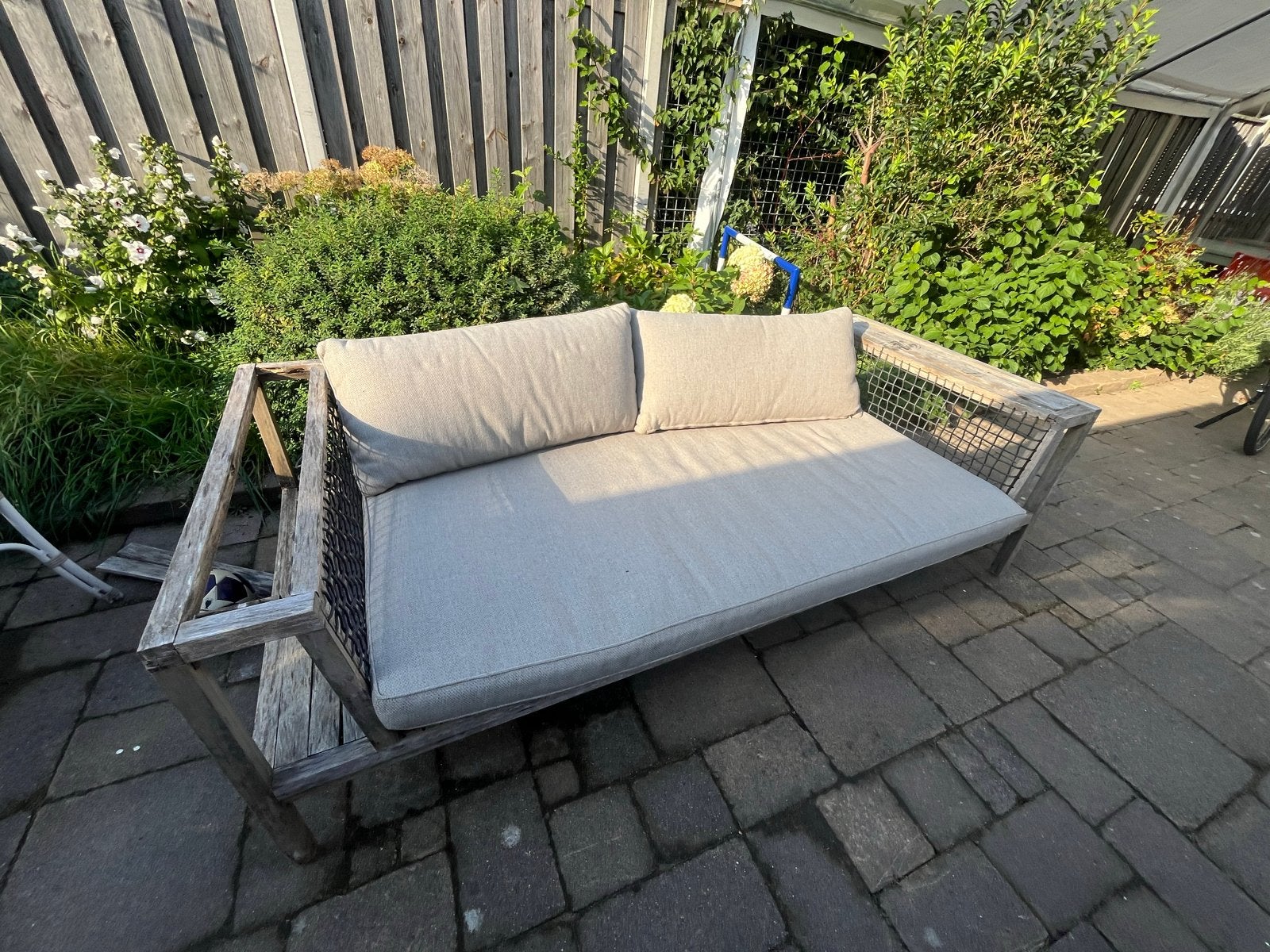 Houten tuinbank met kussens, Ophalen, Gebruikt, Hout