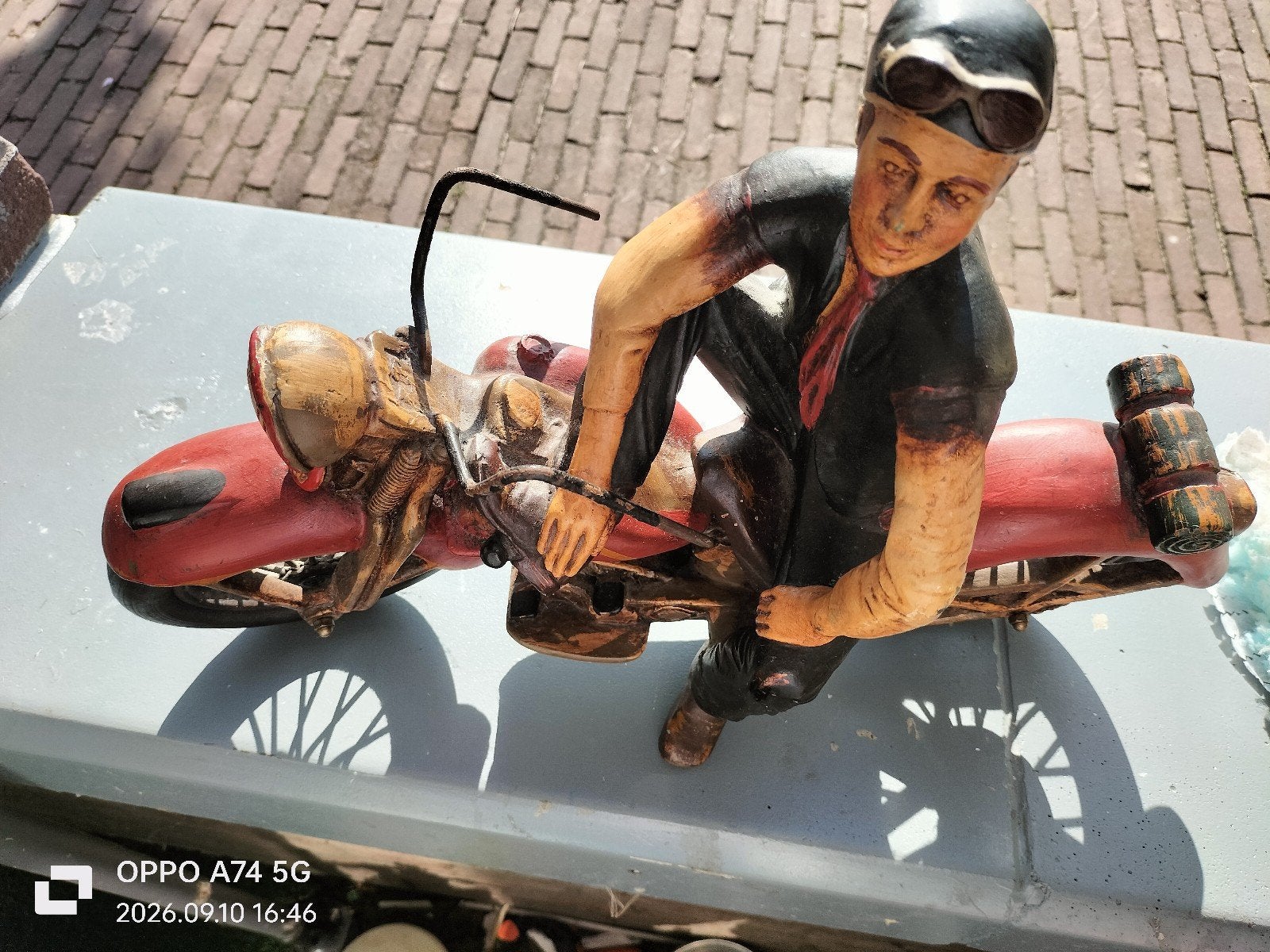 Vintage Motorrijder Beeldje - Uniek Decoratiestuk, Verzamelen, Ophalen of Verzenden, Gebruikt, Mens