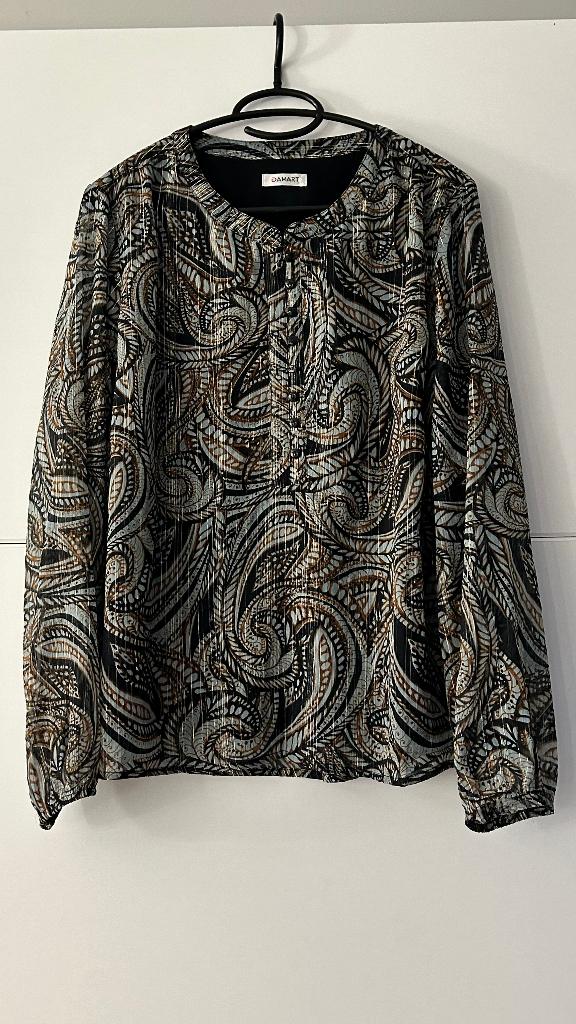 Damart blouse met print, Zwart, Maat 46/48 (XL) of groter, Ophalen of Verzenden, Zo goed als nieuw