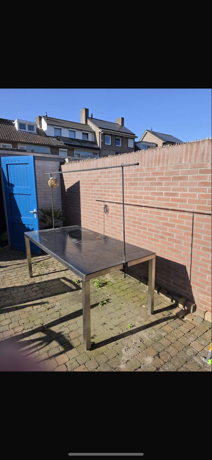Gratis tuintafel met glasplaat, Ophalen, Gebruikt, Rechthoekig, Metaal