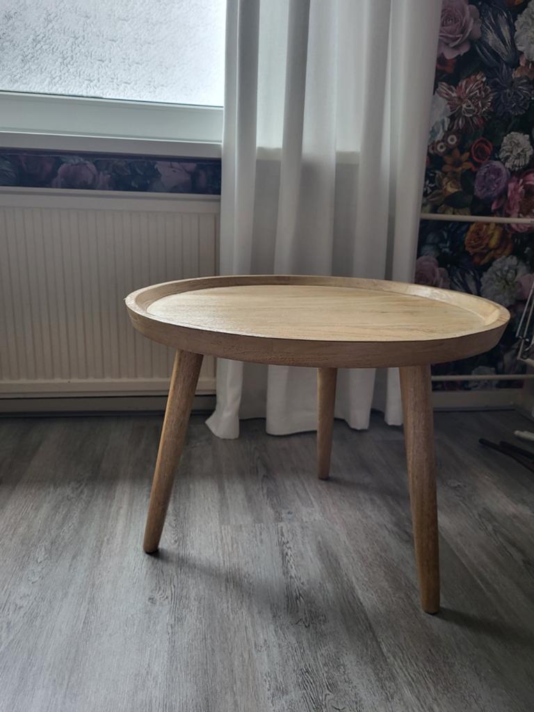 Ronde houten bijzettafel/salontafel, Minder dan 55 cm, Rond, Zo goed als nieuw, Ophalen