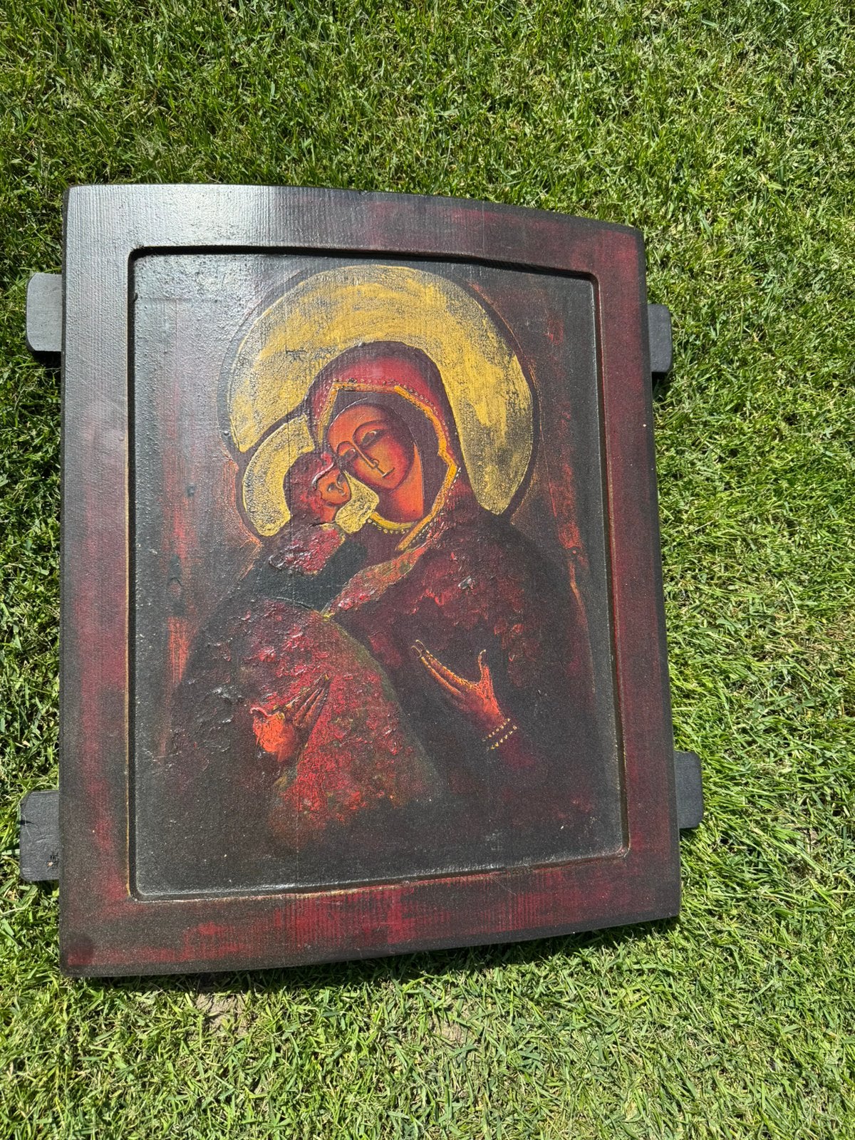 Maria ikoon  schilderij antiek kunst olie verf, Ophalen