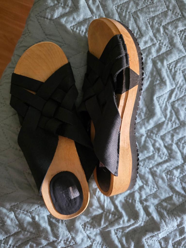 Zwarte Sanita klompen met gevlochten banden. Maat 41, Zwart, Sanita, Gedragen, Sandalen of Muiltjes