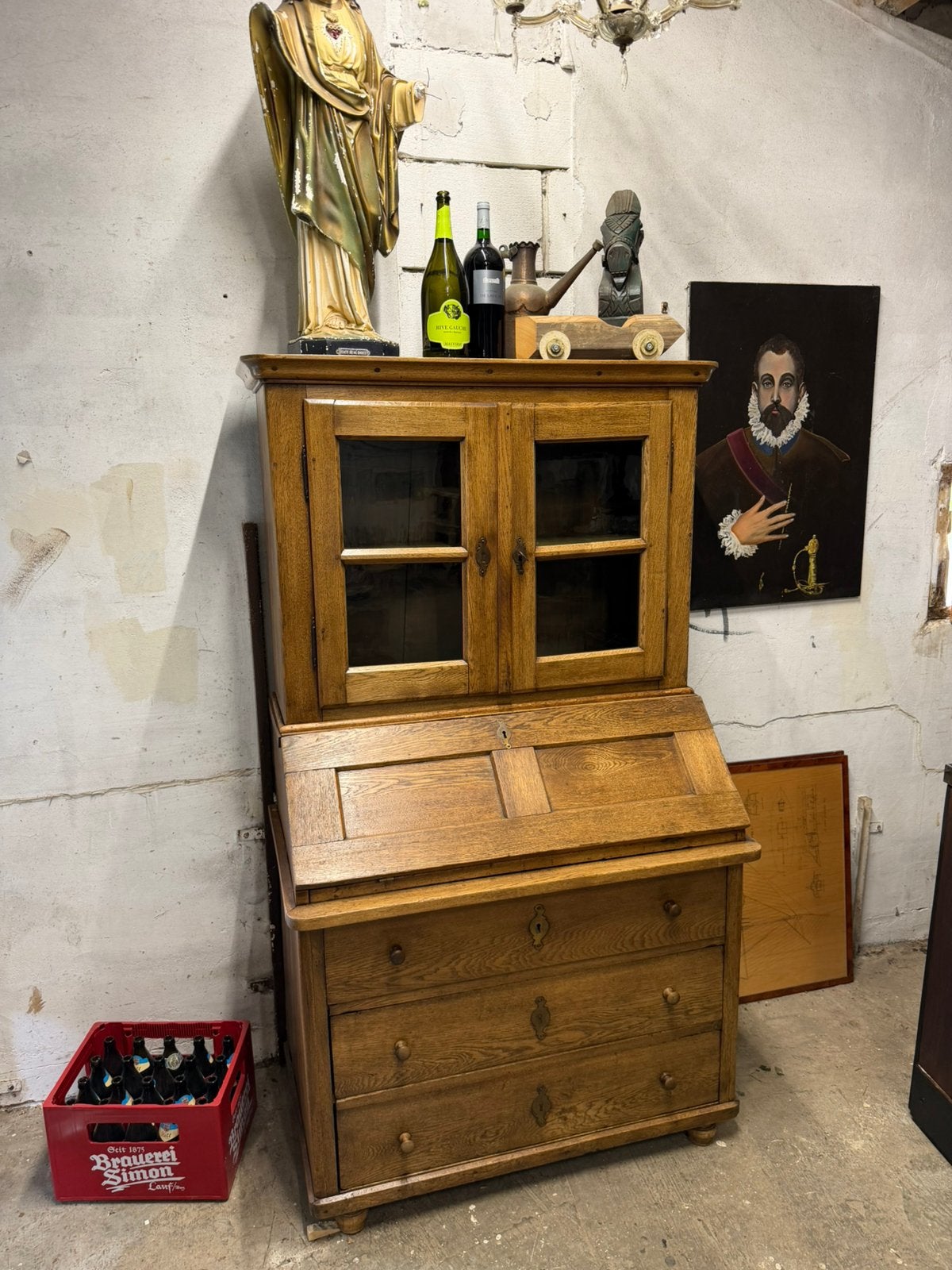 Bureau klep secretaires eiken oud, Ophalen, M, Zo goed als nieuw, M