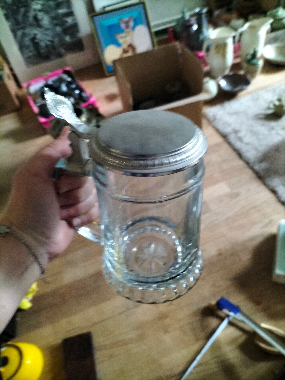 Vintage Glazen Bierpul met Metalen Deksel, Ophalen