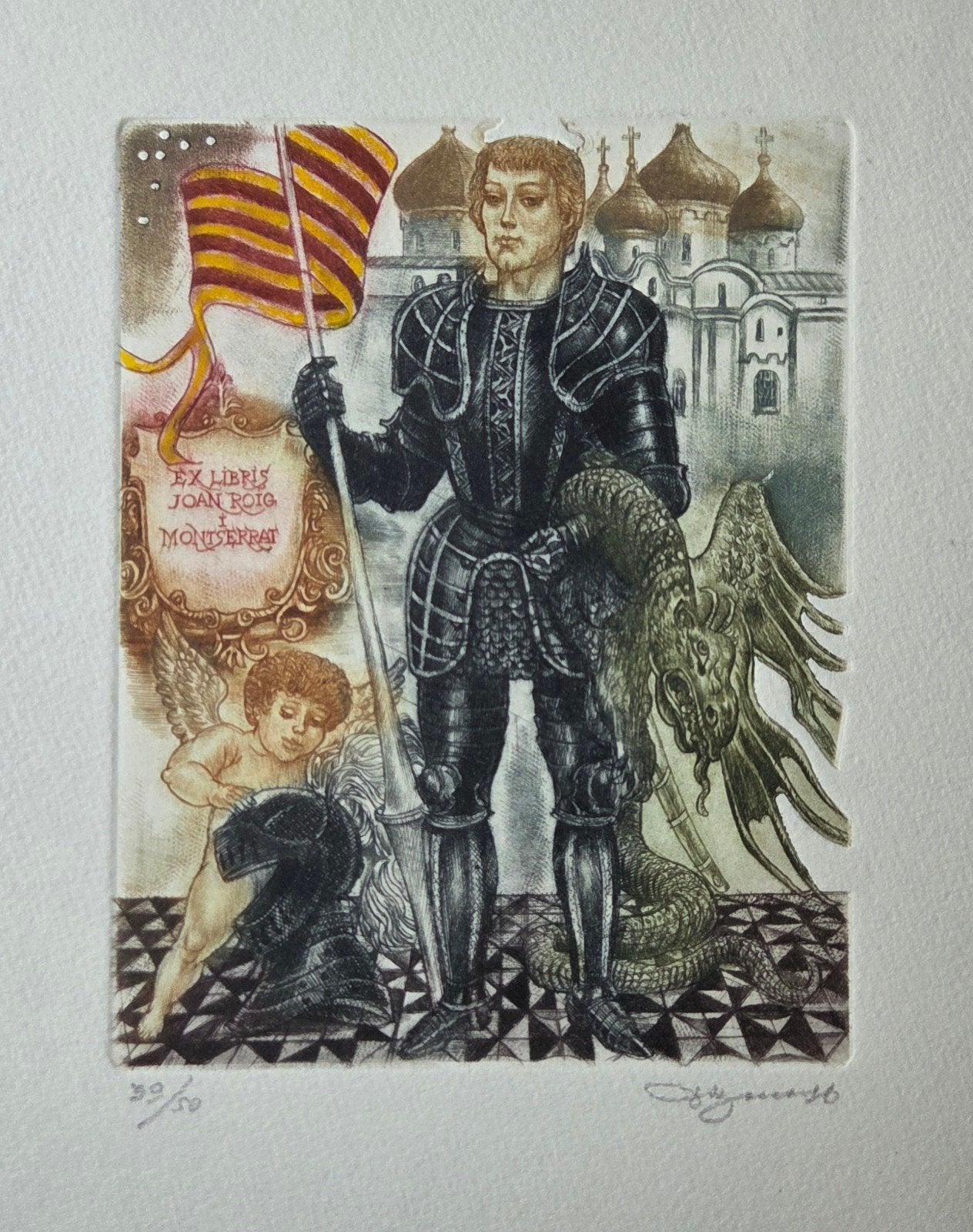 Exlibris / Ex libris D. Bekker, St. Joris en de Draak, Antiek en Kunst, Verzenden
