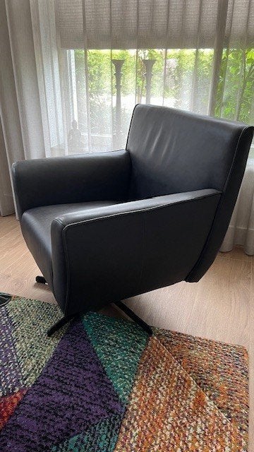 Blauwe lederen Montel fauteuil, Ophalen, Gebruikt, Minder dan 75 cm, Leer
