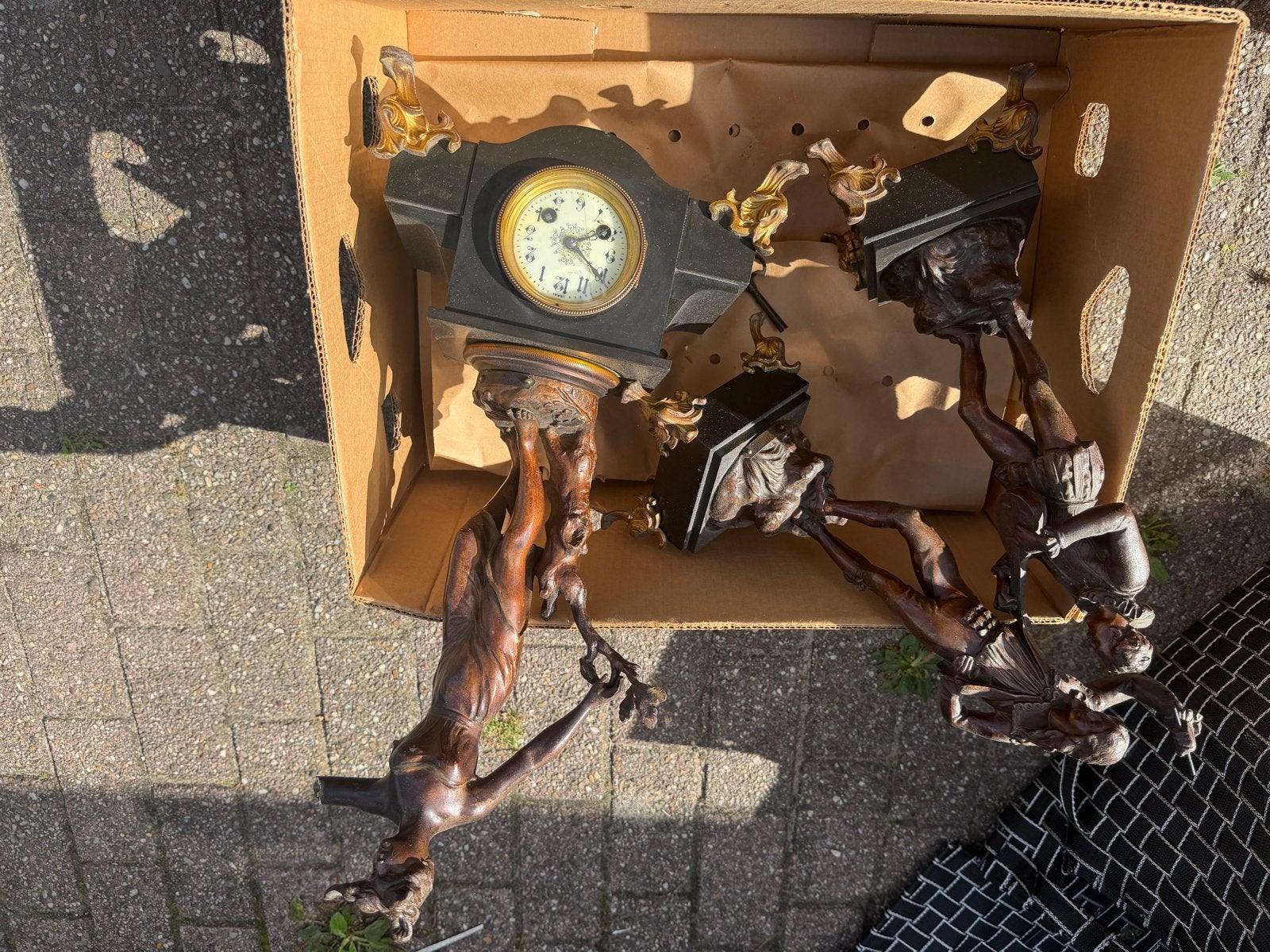 Antieke Franse pendule met bronzen figuren, Antiek en Kunst, Antiek | Klokken, Ophalen