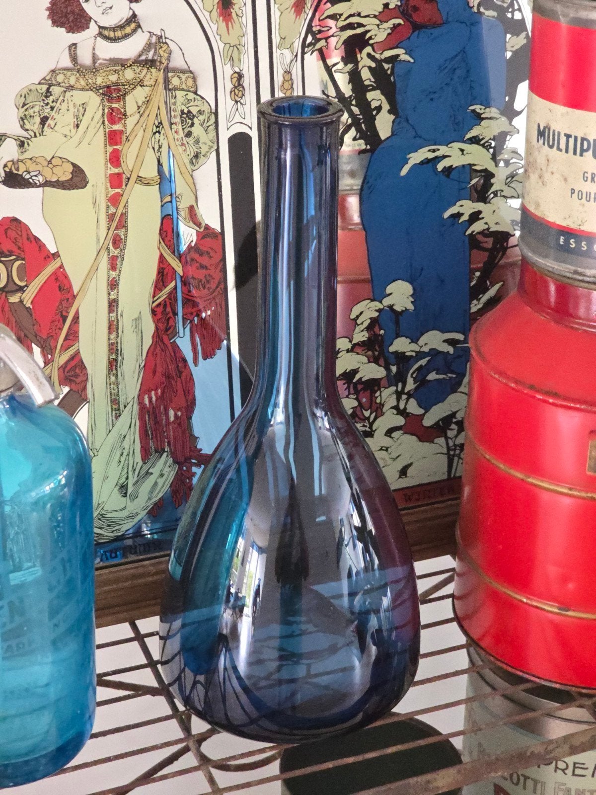 Vintage antieke Deense of Zweedse blauwe strakke vaas €49, Ophalen of Verzenden