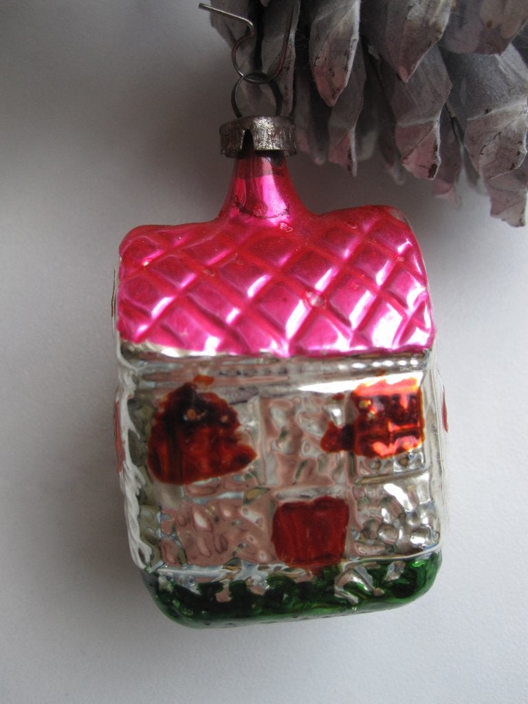( 22) Kerstdecoratie antiek vintage oude kerstbal: Huisje, Ophalen of Verzenden, Gebruikt