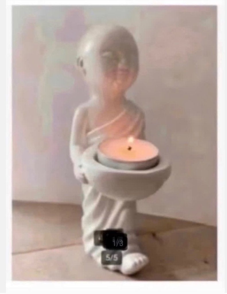 Witte stenen monnik 19 cm waxinelicht houder, Ophalen of Verzenden, Zo goed als nieuw, Mens