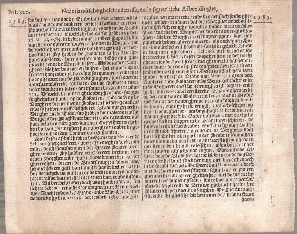 Nijmegen Engelsen bij Nijmegen door Parma verslagen 1585, Militair, Gravure, Met tekst, 13 cm