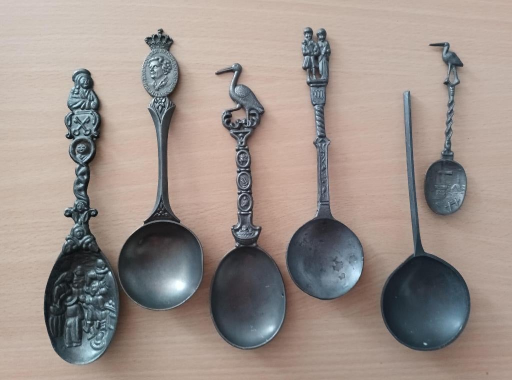 6 antieke tinnen lepels, Antiek en Kunst, Antiek | Tin, Ophalen of Verzenden
