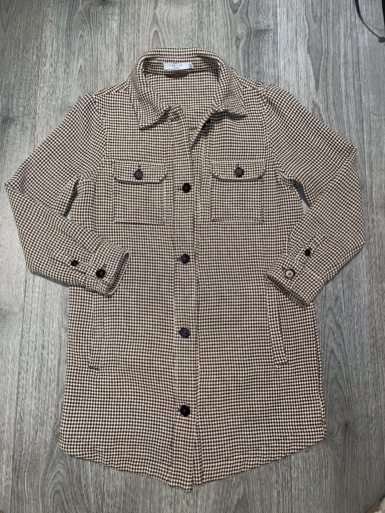 COSTES pied de poule beige bruine coat jas mt M / L, Maat 38/40 (M), Beige, Ophalen of Verzenden, Zo goed als nieuw