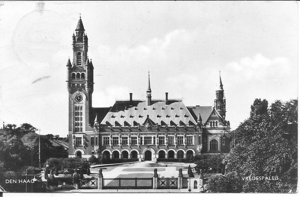 Oude Ansichtkaart Vredespaleis Den Haag 1958, Ophalen of Verzenden, 1940 tot 1960, Gelopen, Zuid-Holland