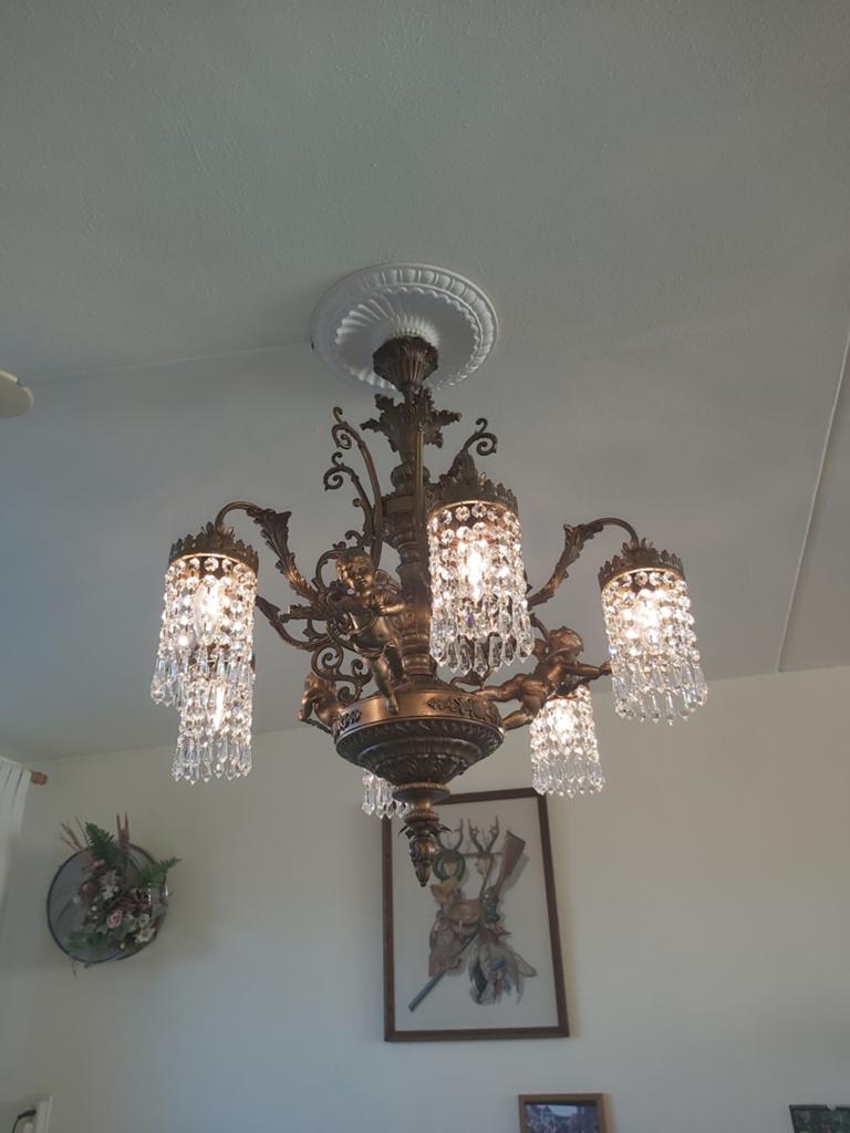 Bronzen Kristallen Kroonluchter met Cupido's, Ophalen of Verzenden