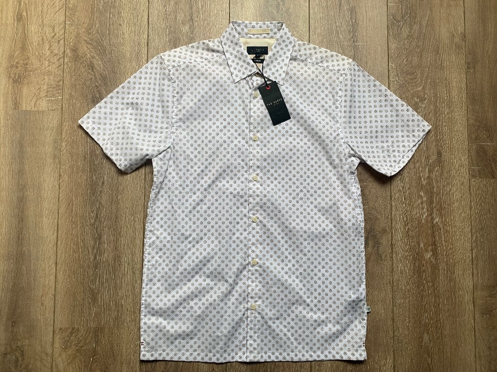 Ted Baker Overhemd wit print regular fit maat 2= S/46, Ted Baker, Verzenden, Halswijdte 38 (S) of kleiner, Wit