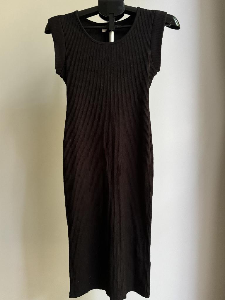 Black Ribbed Midi Dress Party, Zwart, Ophalen of Verzenden, Maat 36 (S), Gedragen