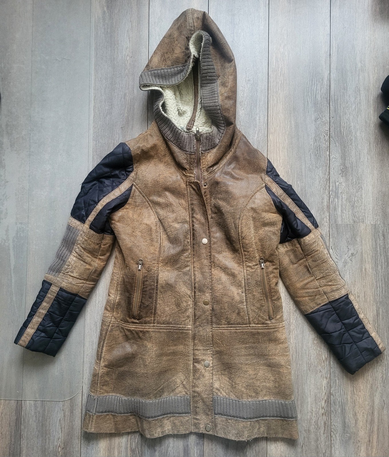 Leren jas met capuchon - Maat M, Ophalen of Verzenden, Gedragen, Maat 38/40 (M), Bruin