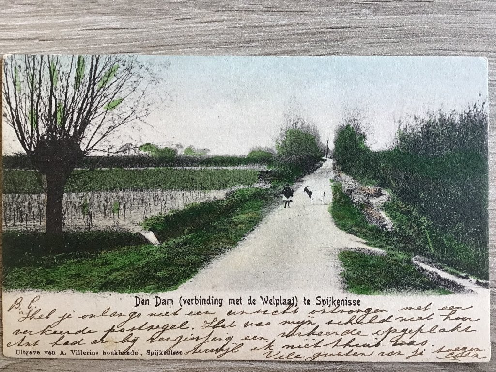 Oude ansichtkaart 'Den Dam' Spijkenisse (1903), Ophalen of Verzenden, Voor 1920, Gelopen, Zuid-Holland