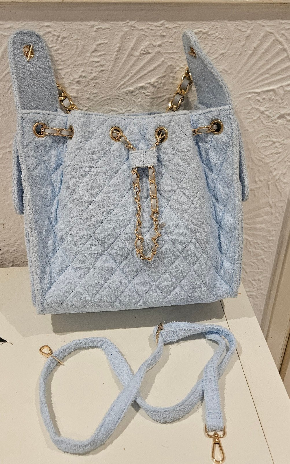 Geïnspireerde badstof tas in babyblauw, Ophalen of Verzenden, Nieuw, Blauw, Handtas