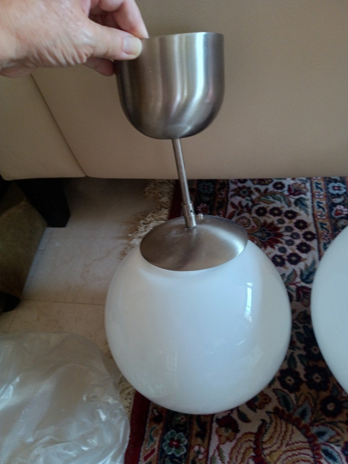 Mooie bol vormige Lillholmen Ikea lamp 26 cm doorsnede, Ophalen, Zo goed als nieuw, Glas, IKEA