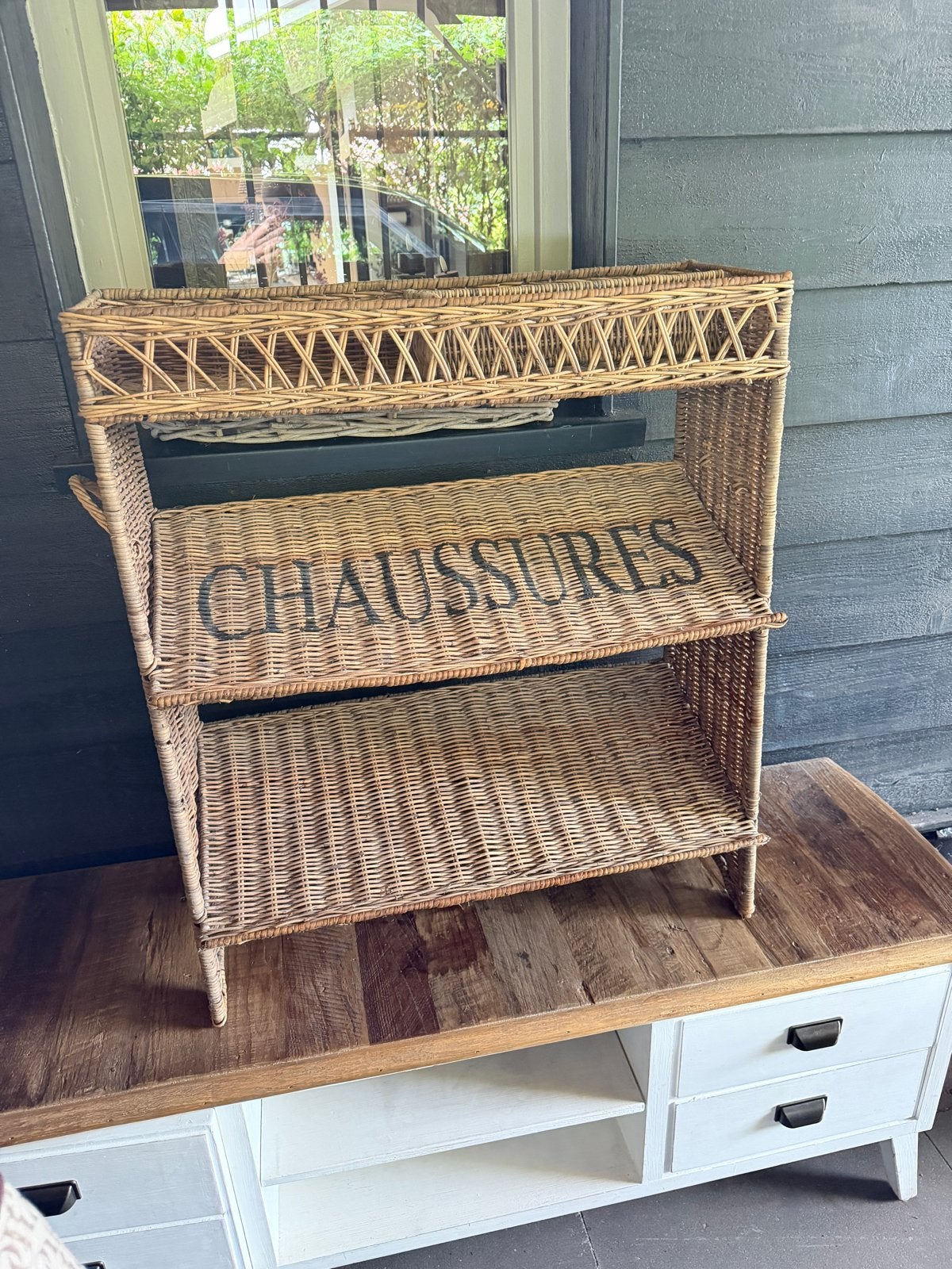 Landelijk schoenenrek chaussures in riviera maison stijl, Ophalen, Gebruikt