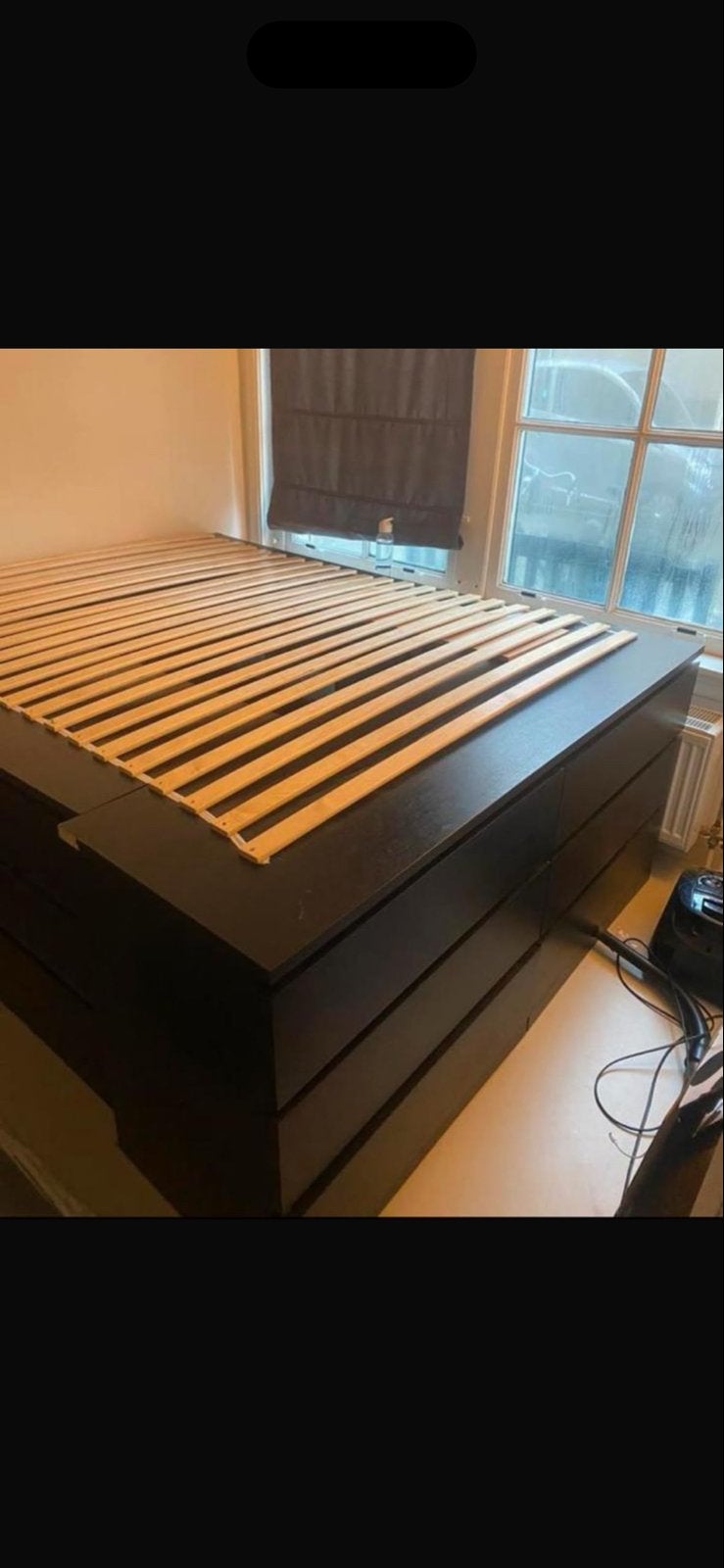 Bed met opbergruimte, inclusief lades en lattenbodem, Ophalen, Gebruikt, Zwart, Tweepersoons