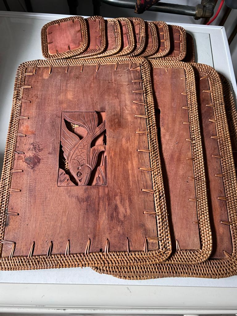 Houten placemats en onderzetters met vismotief, Ophalen, Hout, Overige typen, Gebruikt