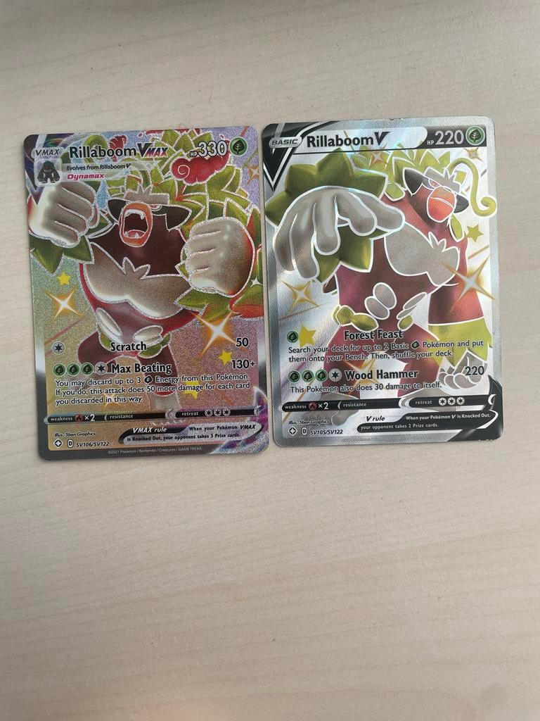 Pokémon Kaarten: Rillaboom VMAX & Rillaboom V (Foil), Hobby en Vrije tijd, Verzamelkaartspellen | Pokémon, Ophalen of Verzenden