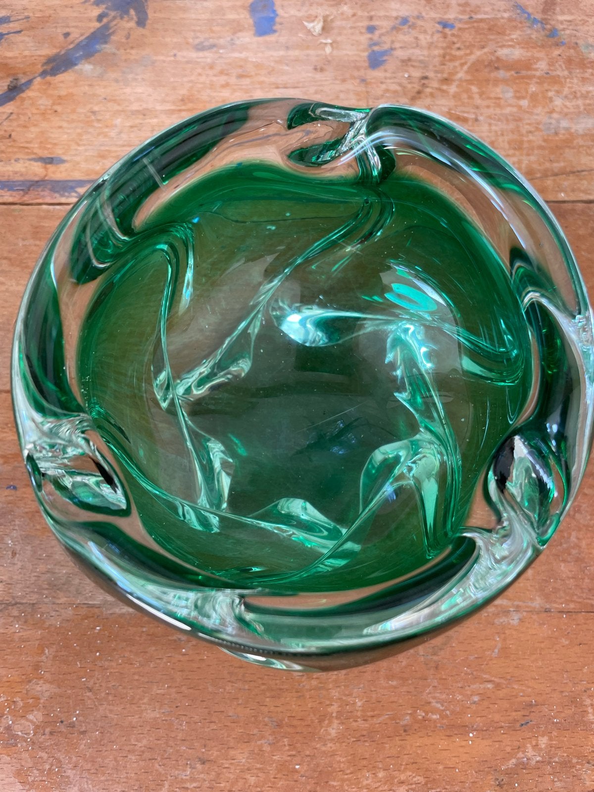 Vintage Groene Glazen Asbak/Schaal - Murano Stijl, Ophalen of Verzenden