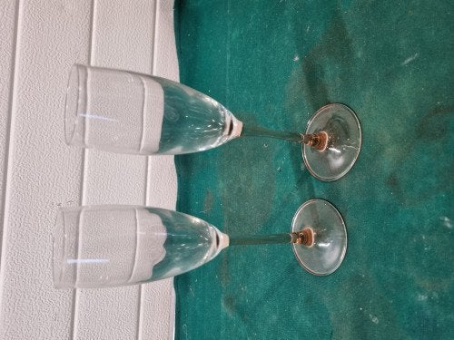 champange glazen roze voet france vintage, Verzamelen, Glas en Borrelglaasjes, Ophalen of Verzenden, 'T Olde Gre-j, Info@toldegrej.nl