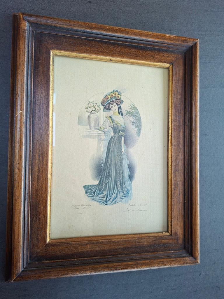 Hardhouten lijst met Franse print, Minder dan 50 cm, Gebruikt, Ophalen of Verzenden, Print
