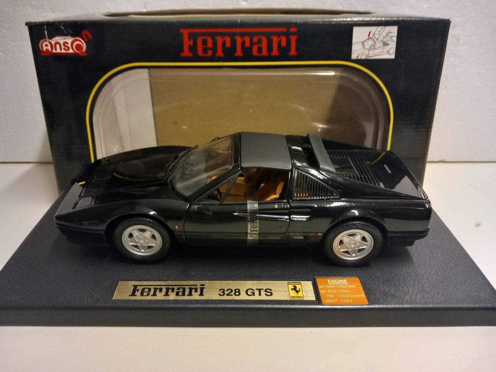 Ferrari 328 GTS incl dakje zwart Anson metal 1:18 KRD, Hobby en Vrije tijd, Modelauto's | 1:18, Ophalen of Verzenden, Zo goed als nieuw