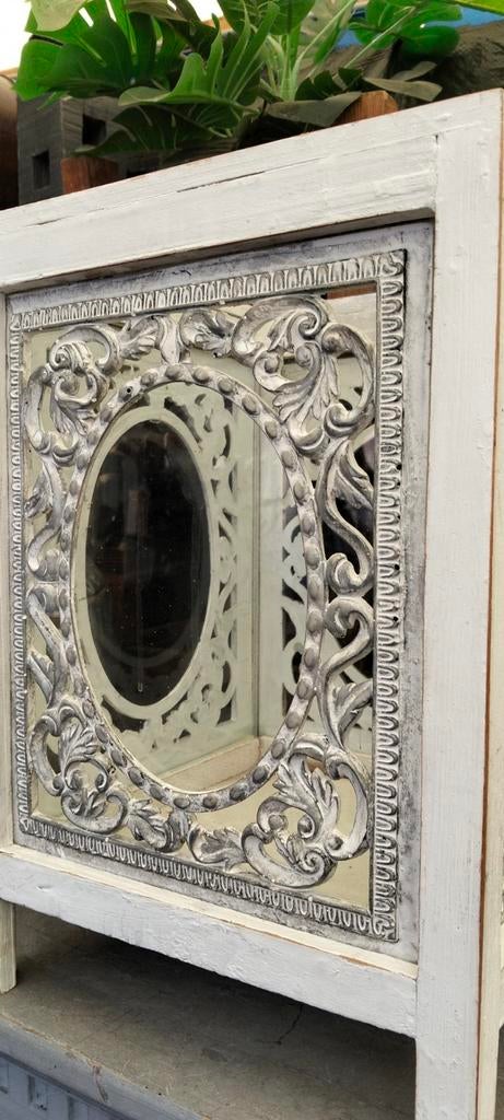 Mooie grote brocante witte windlicht kandelaar, Ophalen of Verzenden