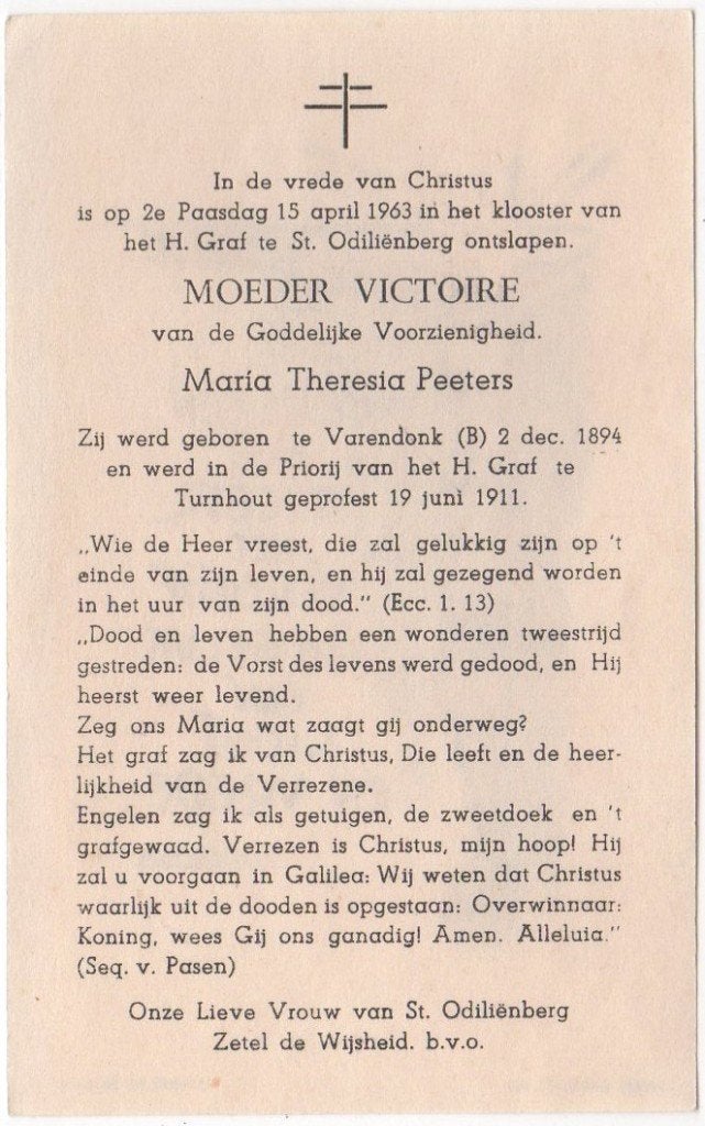 zr. Maria Peeters 1894 Varendonk (B) + 1963 St. Odiliënberg, Verzenden