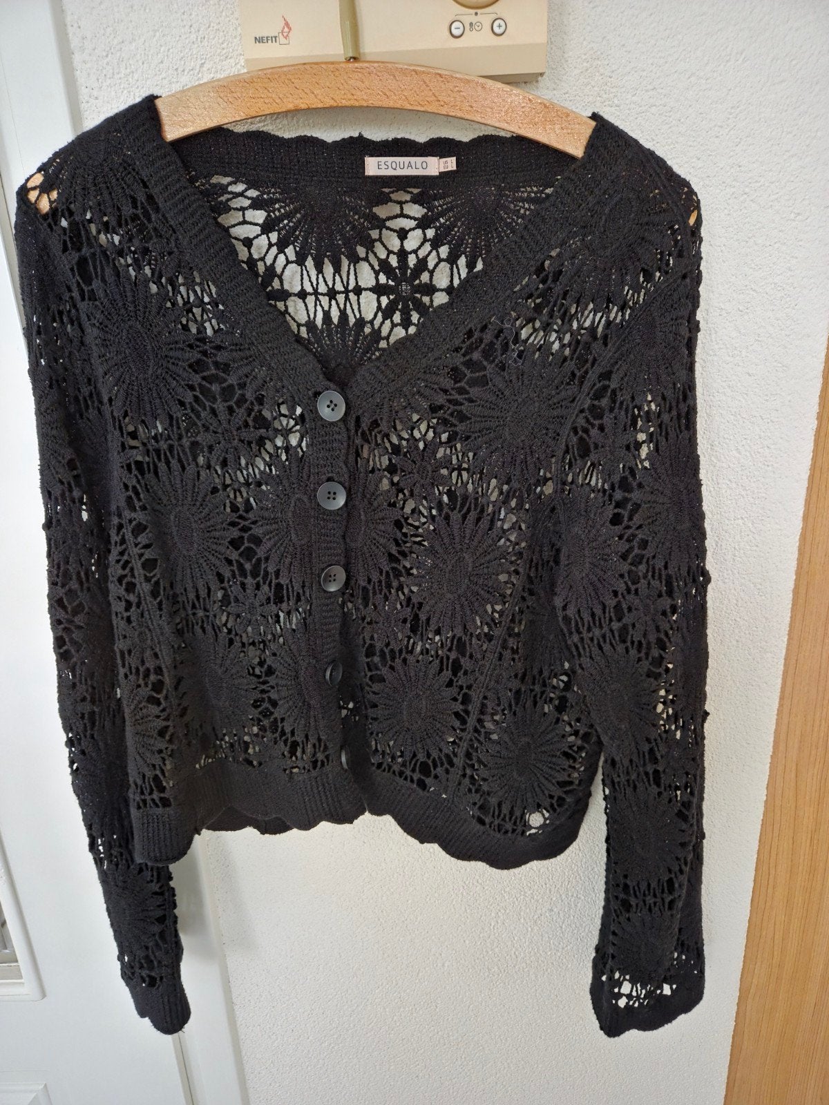 Zwart gehaakt vestje van Esqualo maat L Ibiza stijl, Verzenden, Zwart, Maat 42/44 (L), Esqualo