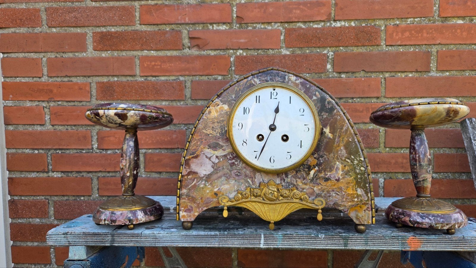 Antieke Franse klok van marmeren stein, Ophalen of Verzenden