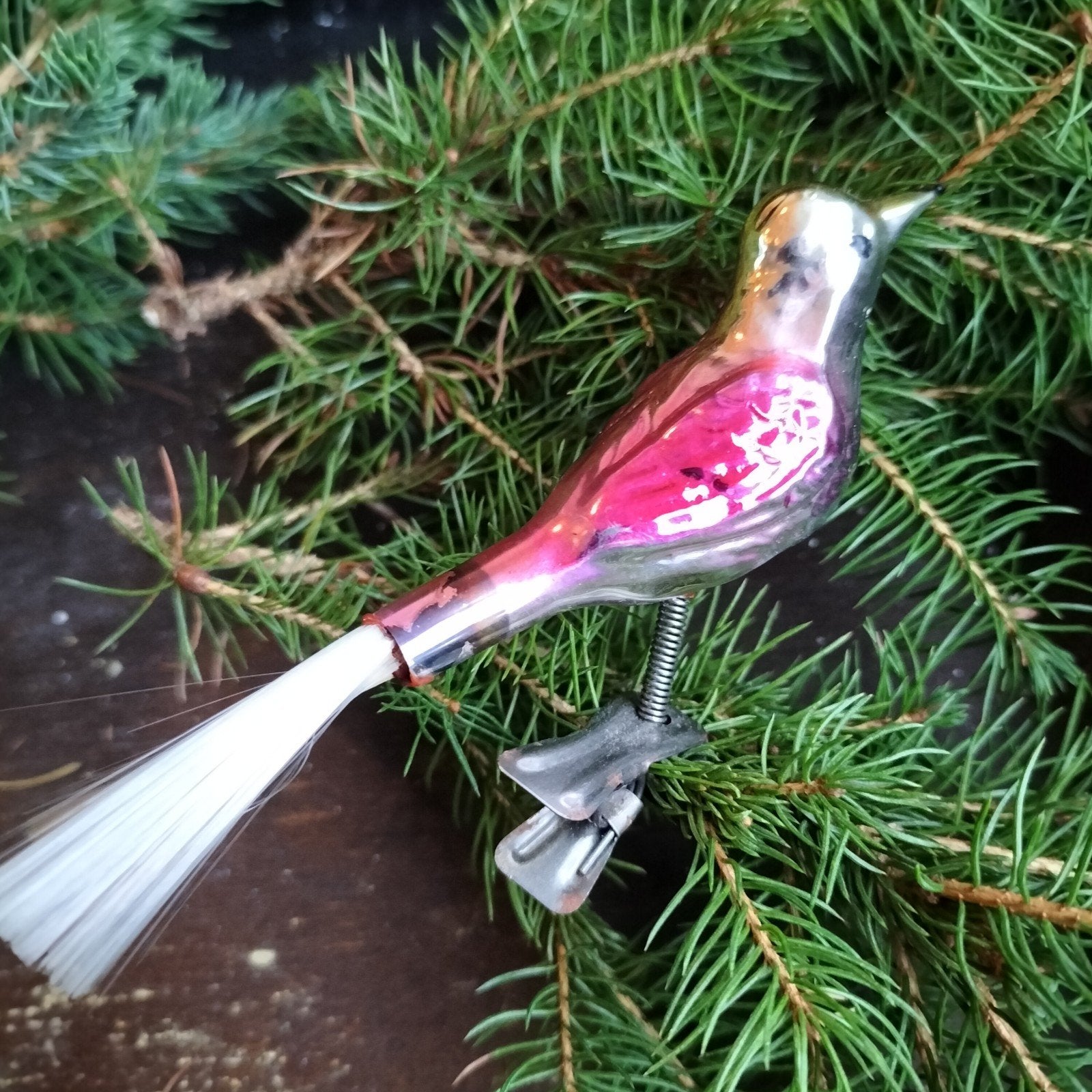 antieke kerstbal vogel op knijper., Ophalen of Verzenden