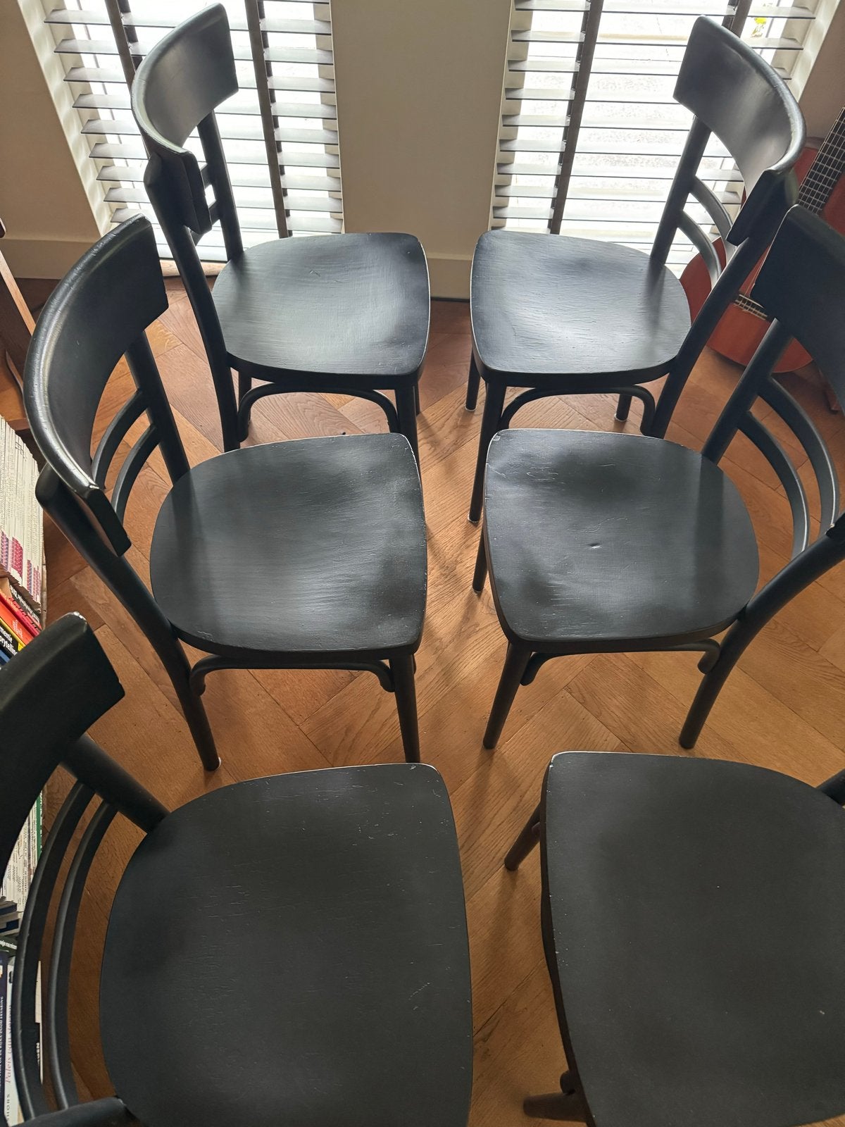 Zes zwarte houten stoelen - Gebruikt, Ophalen, Gebruikt, Zwart, Vijf, Zes of meer stoelen