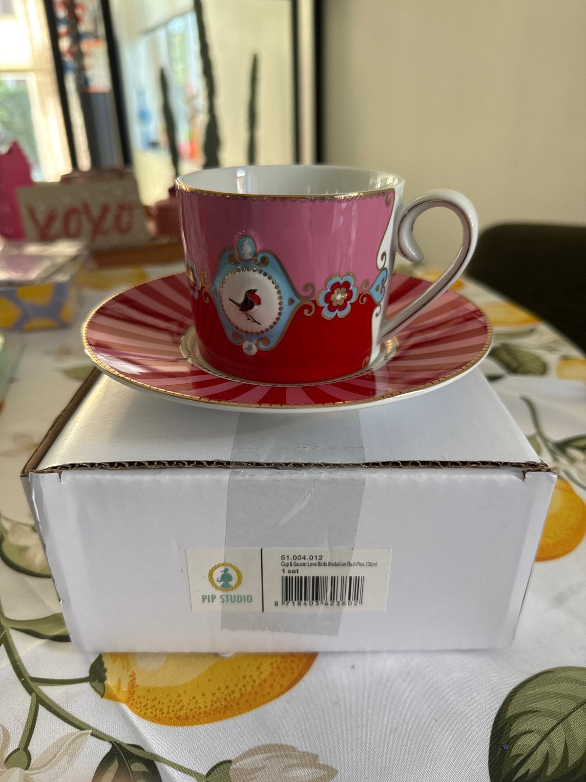 Pip Studio Love Birds Medaillon Rood-Roze Kop en Schotel, Ophalen, Pip Studio, Nieuw, Modern