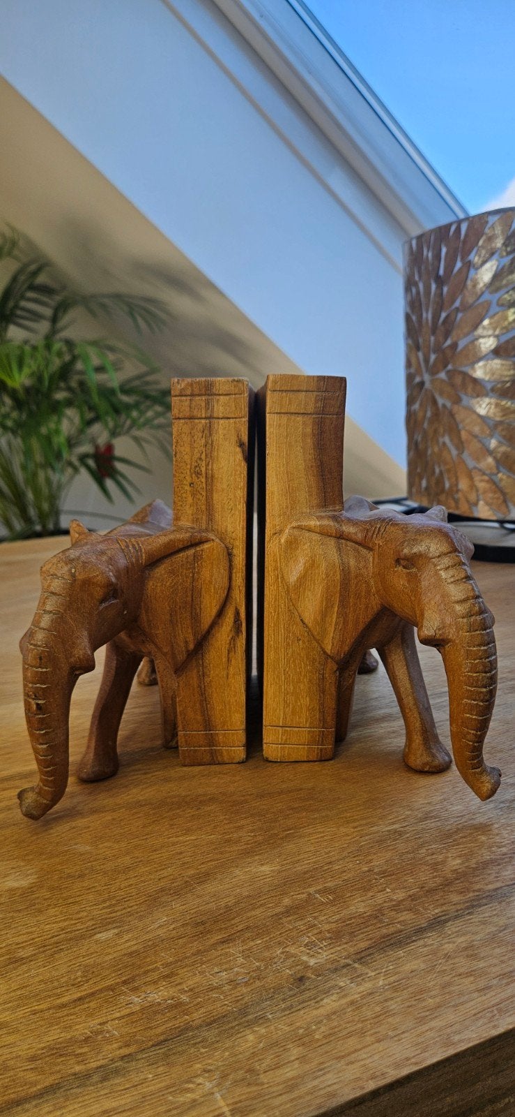 Prachtige Vintage Houten Olifanten Boekensteunen – Mid-Centu, Gebruikt, Ophalen of Verzenden, Bruin, Vintage