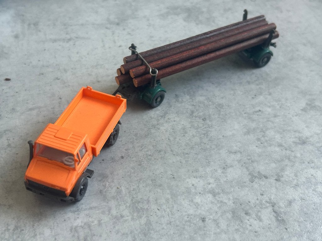 Wiking Unimog oranje hout transport, Ophalen of Verzenden, Bus of Vrachtwagen, Wiking