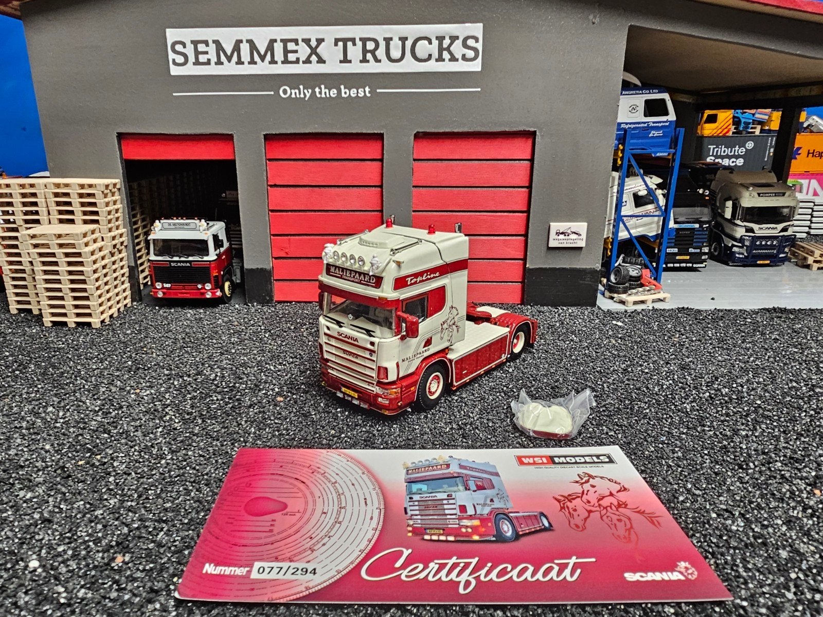 Wsi scania 4 serie maliepaard, Hobby en Vrije tijd, Modelauto's | 1:50, Ophalen, Zo goed als nieuw, Bus of Vrachtwagen, Wsi